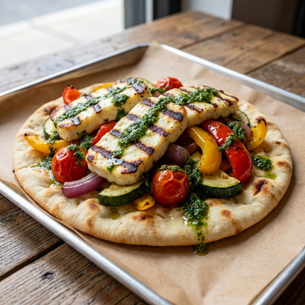 Grilled Halloumi & Veggie Flatbread
